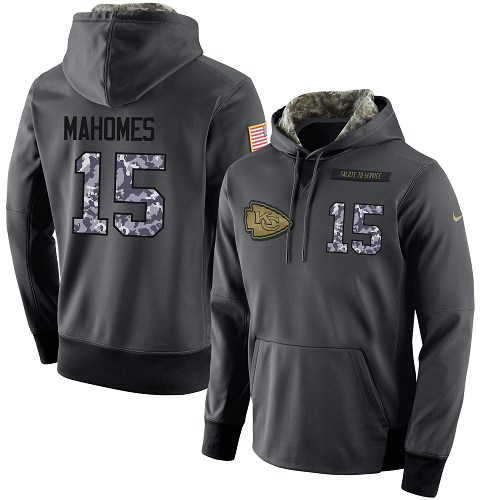 Men's Kansas City Chiefs #15 Patrick Mahomes Salute to Service Player Performance NFL Stitched Hoodie - Click Image to Close