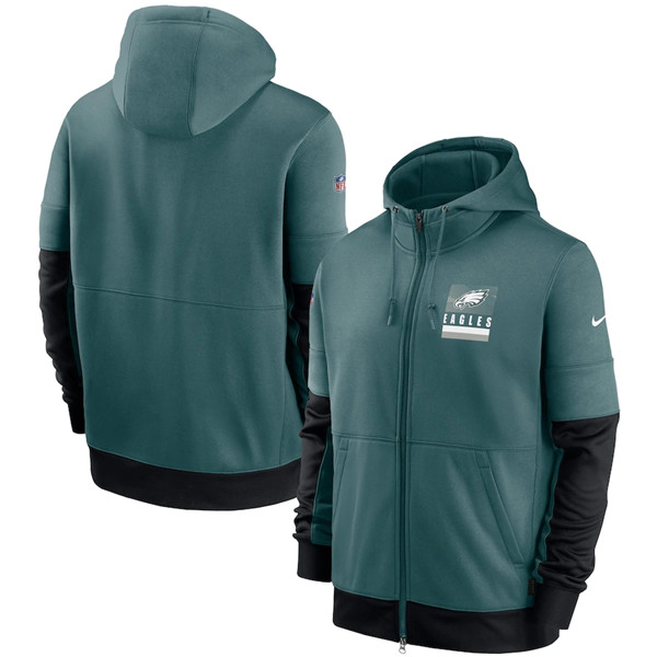 Men's Philadelphia Eagles Green Sideline Impact Lockup Performance Full-Zip NFL Hoodie