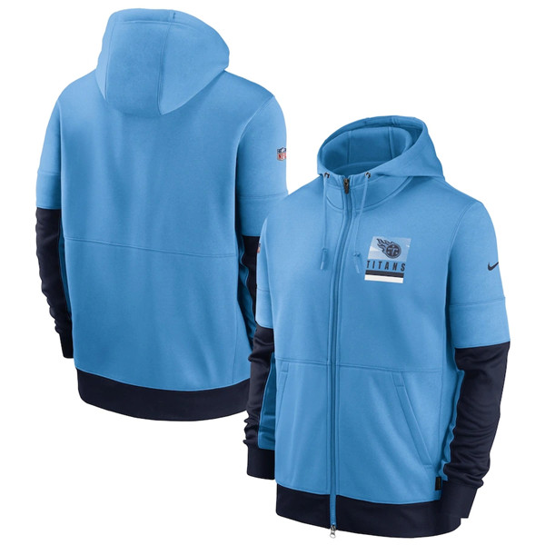 Men's Tennessee Titans Light Blue Sideline Impact Lockup Performance Full-Zip NFL Hoodie