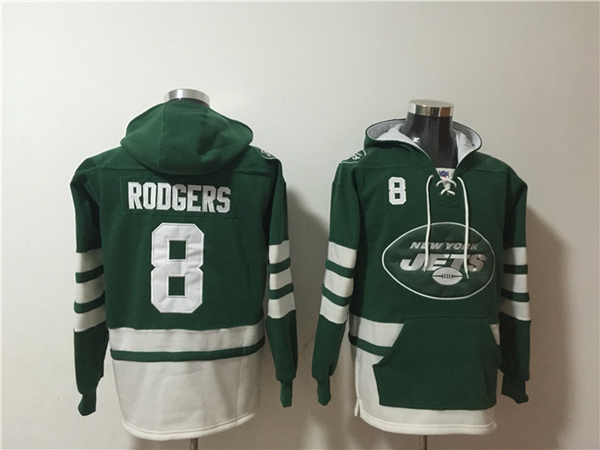 New York Jets #8 Aaron Rodgers Green Ageless Must-Have Lace-Up Pullover Hoodie