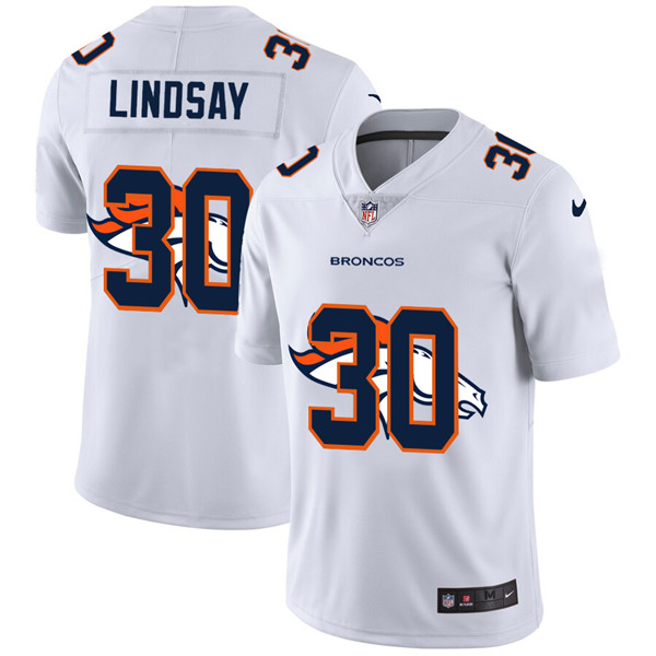 Men's Denver Broncos #30 Phillip Lindsay White Stitched NFL Jersey - Click Image to Close