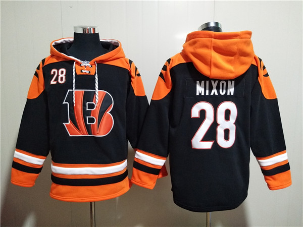 Men's Cincinnati Bengals #28 Joe Mixon Orange/Black Ageless Must-Have Lace-Up Pullover Hoodie