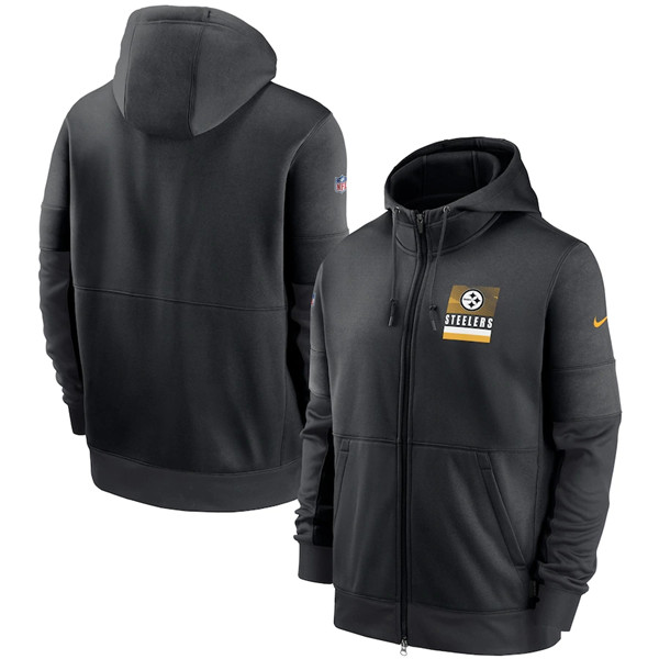 Men's Pittsburgh Steelers Black Sideline Impact Lockup Performance Full-Zip NFL Hoodie