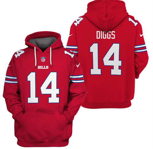 Men's Buffalo Bills #14 Stefon Diggs 2021 Red Pullover Hoodie