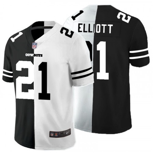 Men's Dallas Cowboys #21 Ezekiel Elliott Black White Split 2020 Stitched Jersey - Click Image to Close