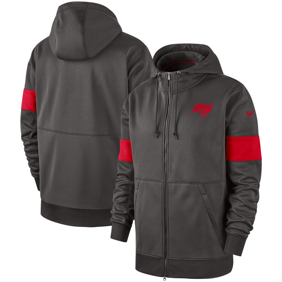 Men's Tampa Bay Buccaneers Pewter Sideline Performance Full-Zip Hoodie