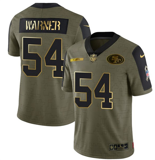 Men's San Francisco 49ers #54 Warner Scarlet 2021 Olive Camo Salute To Service Golden Limited Stitched Jersey