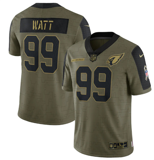 Men's Arizona Cardinals #99 J.J. Watt 2021 Olive Salute To Service Limited Stitched Jersey