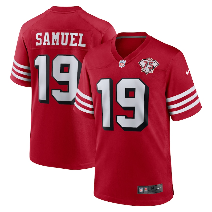 Men's San Francisco 49ers #19 Deebo Samuel Scarlet 2021 75th Anniversary Stitched NFL Game Jersey