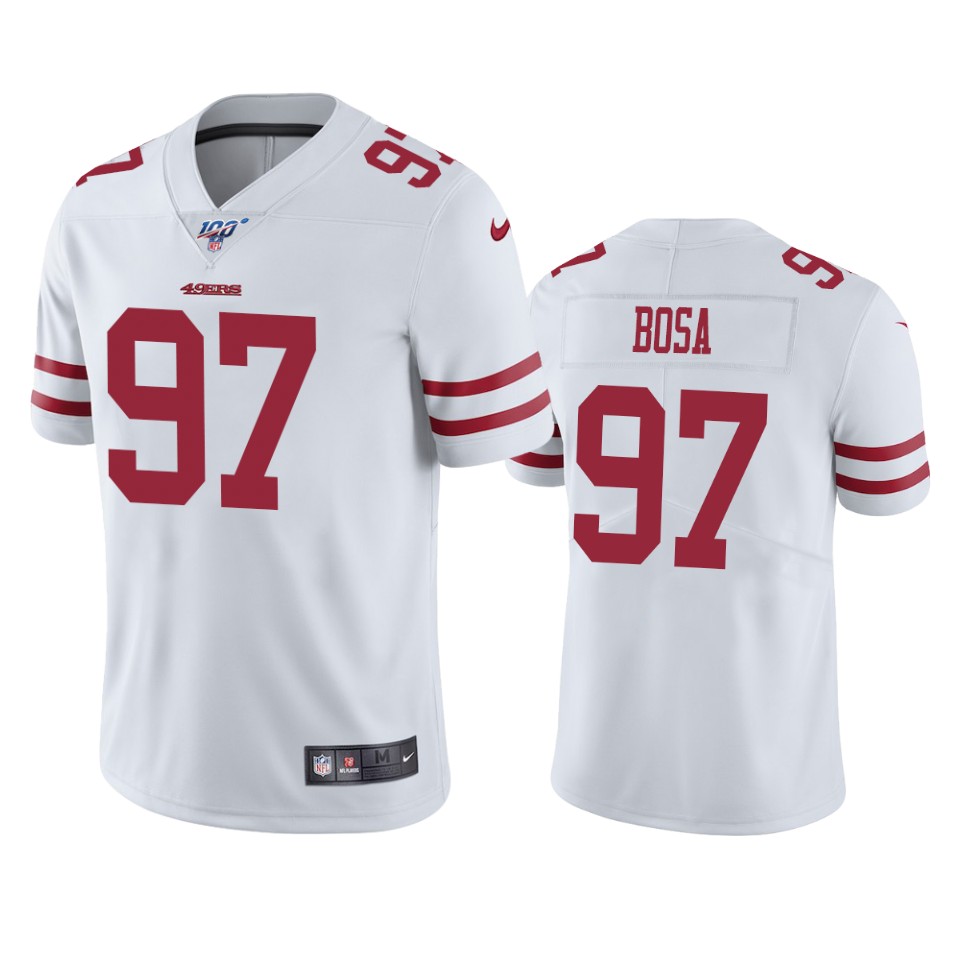 Men's San Francisco 49ers #97 Nick Bosa White 2019 100th Season Vapor Untouchable Limited Stitched NFL Jersey - Click Image to Close