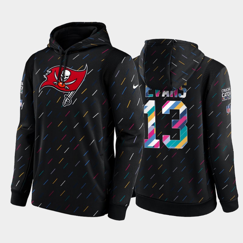 Men's Tampa Bay Buccaneers #13 Mike Evans 2021 Charcoal Crucial Catch Therma Pullover Hoodie - Click Image to Close