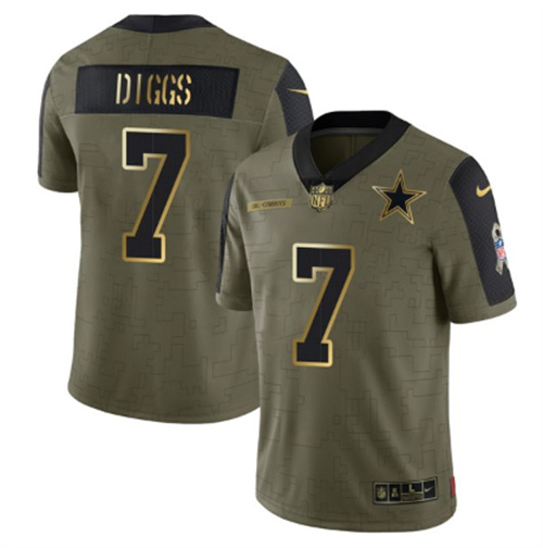 Men's Dallas Cowboys #7 Trevon Diggs 2021 Olive Salute To Service Golden Limited Stitched Jersey