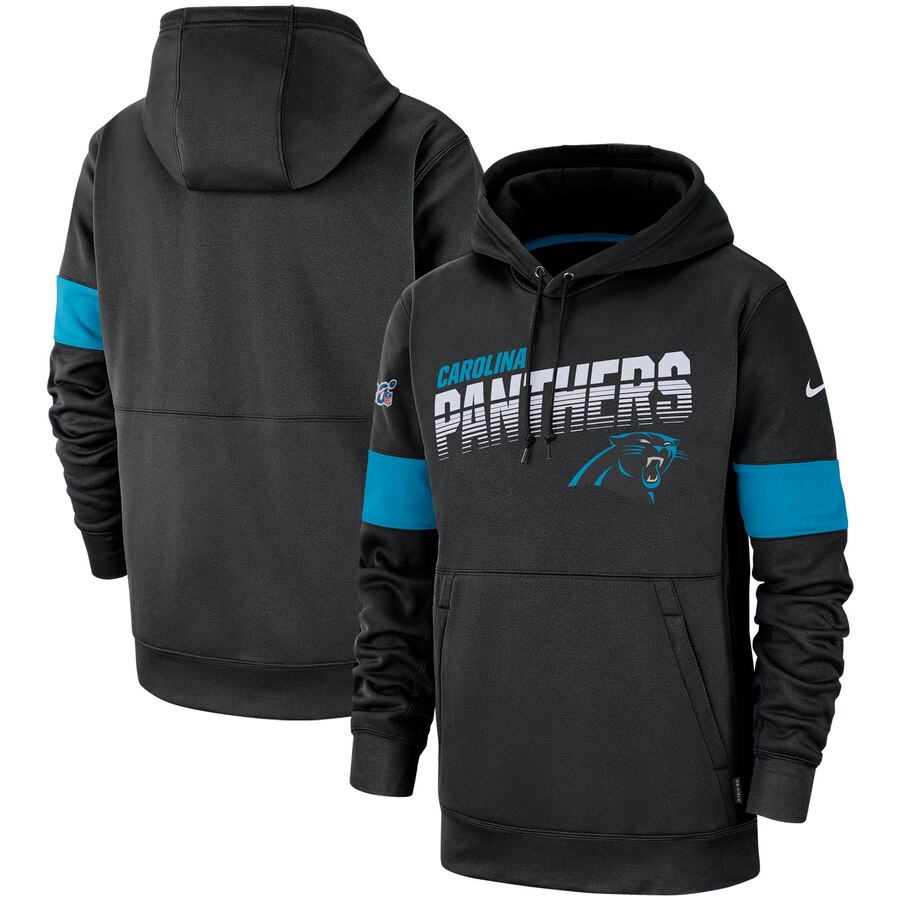 Men's Carolina Panthers 2019 Black 100th Season Sideline Team Logo Performance Pullover Hoodie