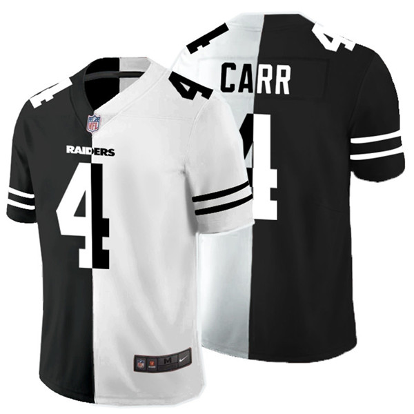 Men's Las Vegas Raiders #4 Derek Carr Black White Split 2020 Stitched Jersey