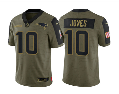 Men's New England Patriots #10 Mac Jones 2021 Olive Salute To Service Limited Stitched Jersey