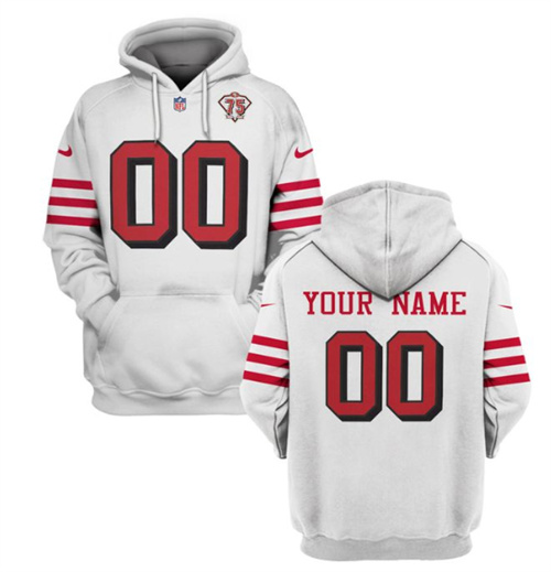 San Francisco 49ers Active Custom 2021 White 75th Anniversary Pullover Hoodie(Stitched number&name)