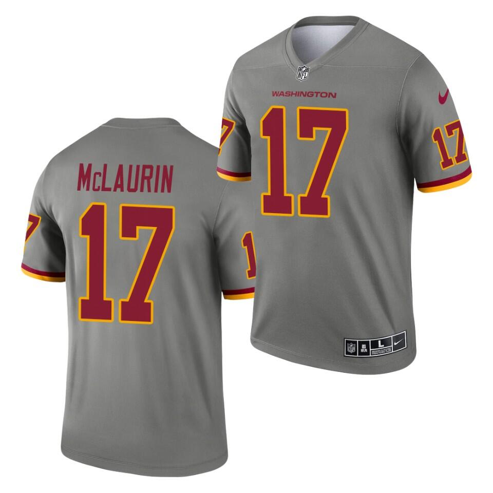 Men's Washington Football Team #17 Terry McLaurin Gray 2021 Inverted Legend Stitched Jersey