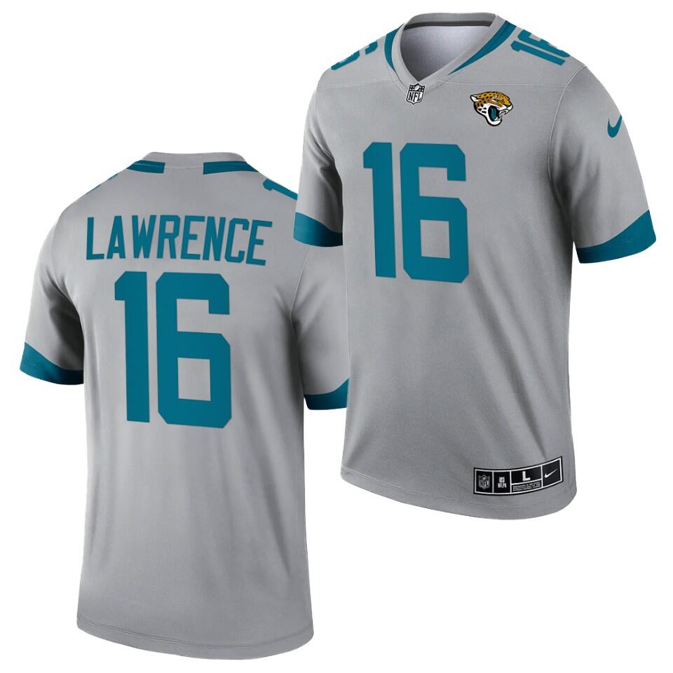 Men's Jacksonville Jaguars #16 Trevor Lawrence Silver 2021 Inverted Legend Stitched Jersey