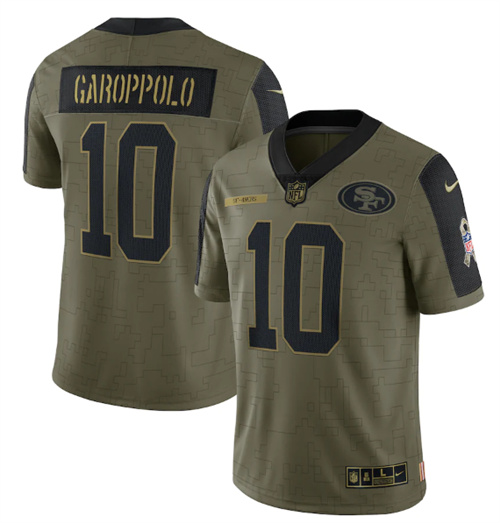 Men's San Francisco 49ers #10 Jimmy Garoppolo 2021 Olive Salute To Service Limited Stitched Jersey