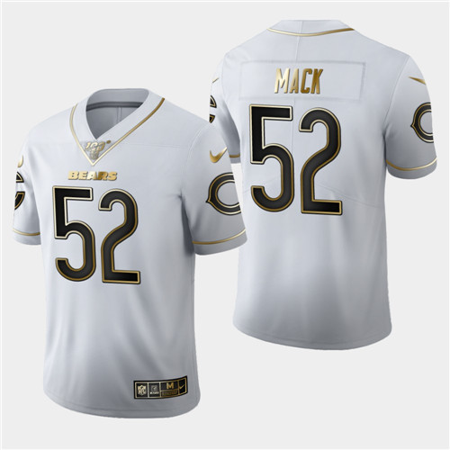 Men's Chicago Bears #52 Khalil Mack White 2019 100th Season Golden Edition Limited Stitched NFL Jersey - Click Image to Close