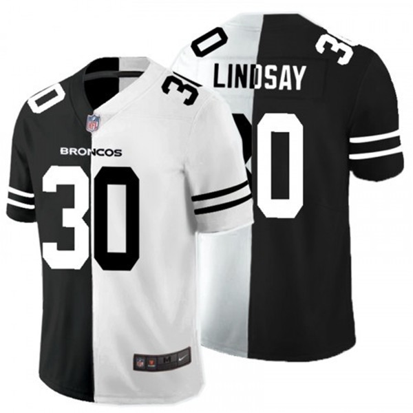 Men's Denver Broncos #30 Phillip Lindsay Black White Split 2020 Stitched Jersey