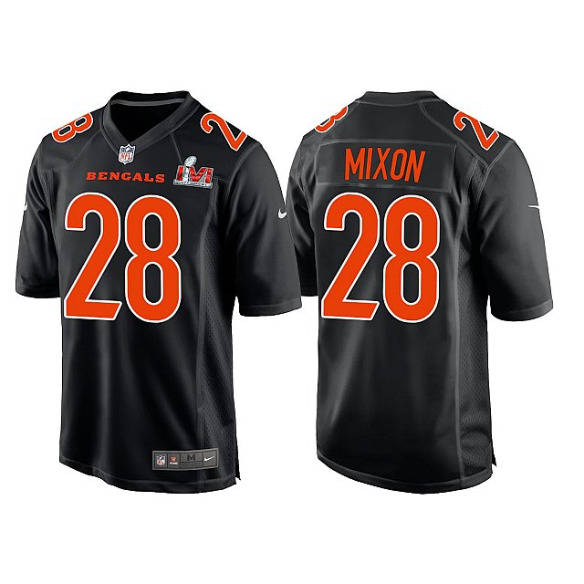 Men's Cincinnati Bengals #28 Joe Mixon 2022 Black Super Bowl LVI Game Stitched Jersey - Click Image to Close