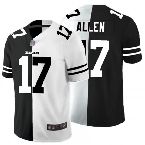 Men's Buffalo Bills #17 Josh Allen Black White Split 2020 Stitched Jersey