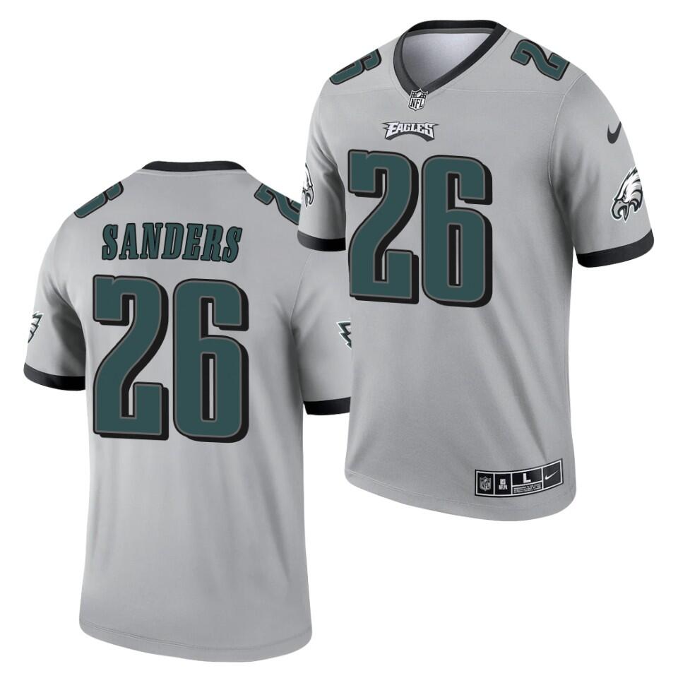 Men's Philadelphia Eagles #26 Miles Sanders Silver 2021 Inverted Legend Stitched Jersey