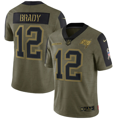 Men's Tampa Bay Buccaneers #12 Tom Brady 2021 Olive Salute To Service Limited Stitched Jersey