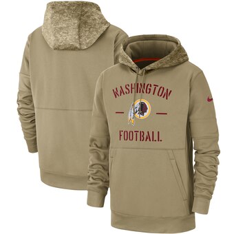 Men's Washington Redskins Tan 2019 Salute To Service Sideline Therma Pullover Hoodie.