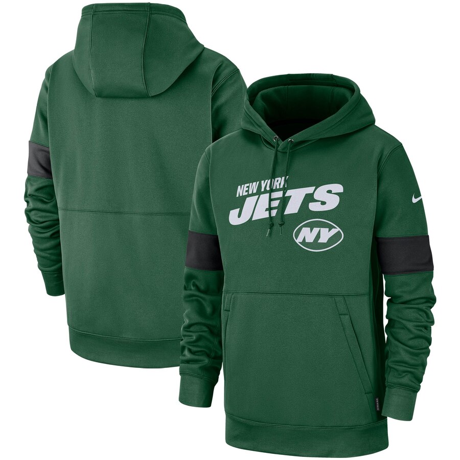 Men's New York Jets Green Sideline Team Logo Performance Pullover Hoodie