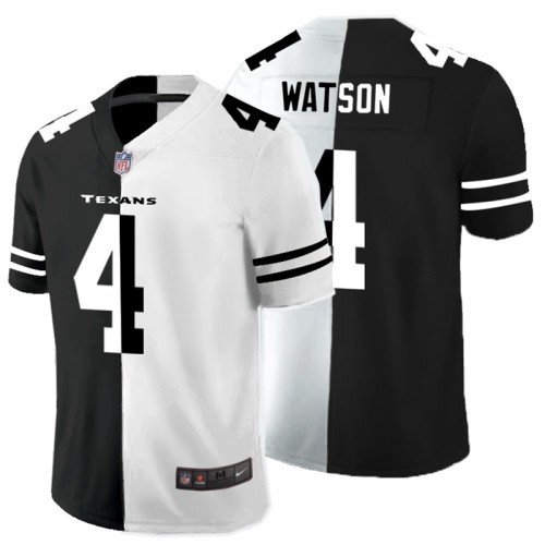 Men's Houston Texans #4 Deshaun Watson Black White Split 2020 Stitched Jersey - Click Image to Close