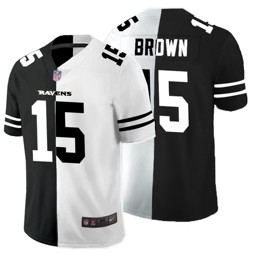 Men's Baltimore Ravens #15 Marquise Brown Black White Split 2020 Stitched Jersey