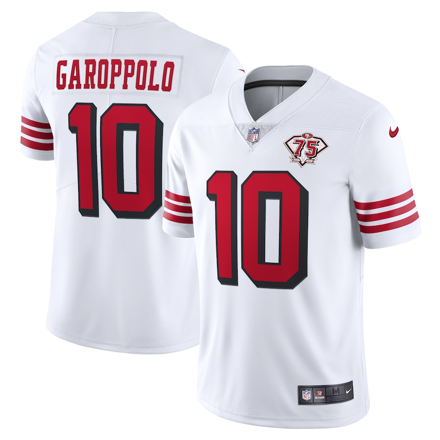 Men's San Francisco 49ers #10 Jimmy Garoppolo White 2021 75th Anniversary Vapor Limited Stitched NFL Jersey