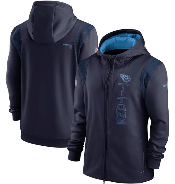 Men's Tennessee Titans 2021 Navy Sideline Team Performance Full-Zip Hoodie