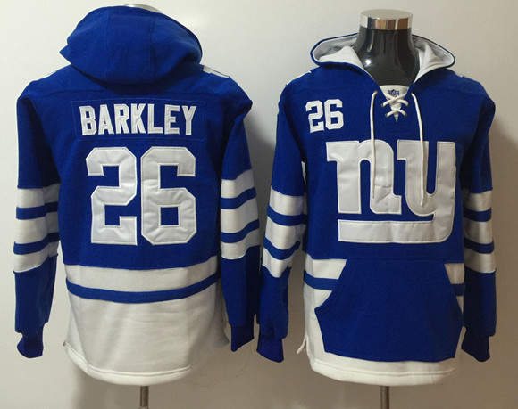 Men's New York Giants #26 Saquon Barkley Blue Ageless Must-Have Lace-Up Pullover Hoodie - Click Image to Close