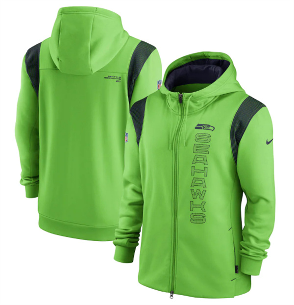 Men's Seattle Seahawks 2021 Neon Green Sideline Team Performance Full-Zip Hoodie