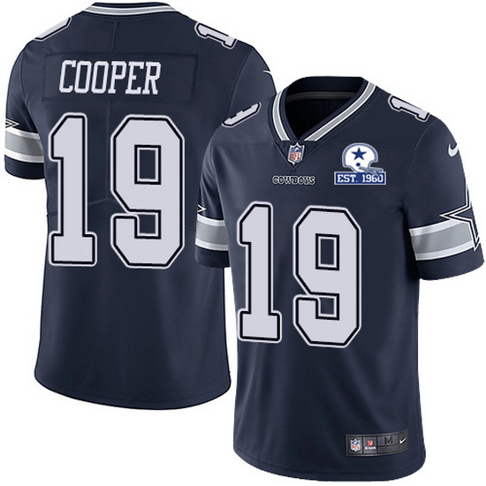 Men's Dallas Cowboys #19 Amari Cooper Navy With Est 1960 Patch Limited Stitched NFL Jersey