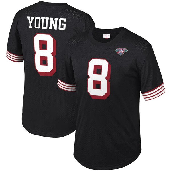 Men's San Francisco 49ers #8 Steve Young Black Stitched Jersey - Click Image to Close