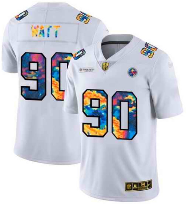 Men's Pittsburgh Steelers #90 T. J. Watt 2020 White Crucial Catch Limited Stitched NFL Jersey