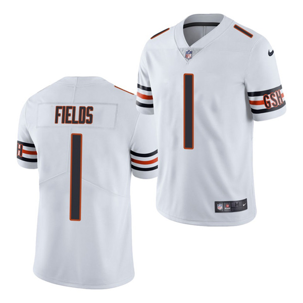 Men's Chicago Bears #1 Justin Fields White 2021 NFL Draft Vapor Untouchable Limited Stitched Jersey