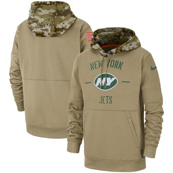 Men's New York Jets Tan 2019 Salute To Service Sideline Therma Pullover Hoodie