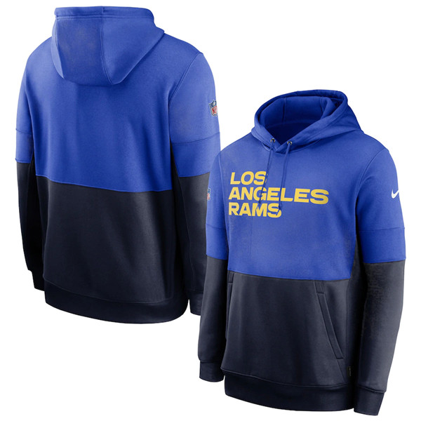 Men's Los Angeles Rams Royal/Navy Sideline Impact Lockup Performance Pullover Hoodie