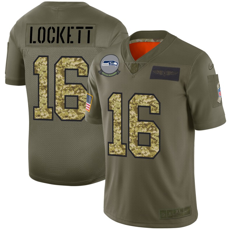 Men's Seattle Seahawks #16 Tyler Lockett 2019 Olive/Camo Salute To Service Limited Stitched NFL Jersey - Click Image to Close