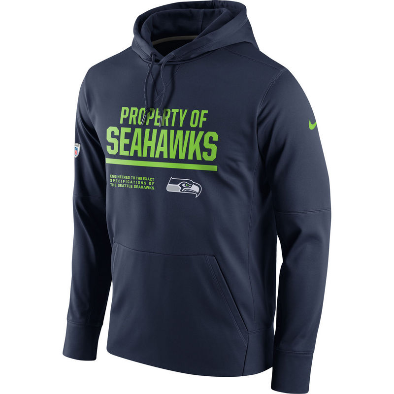 Men's Seattle Seahawks Nike College Navy Circuit Property Of Performance Pullover Hoodie - Click Image to Close