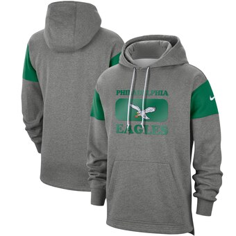 Men's Philadelphia Eagles 2019 Grey Fan Gear Historic Pullover Hoodie - Click Image to Close