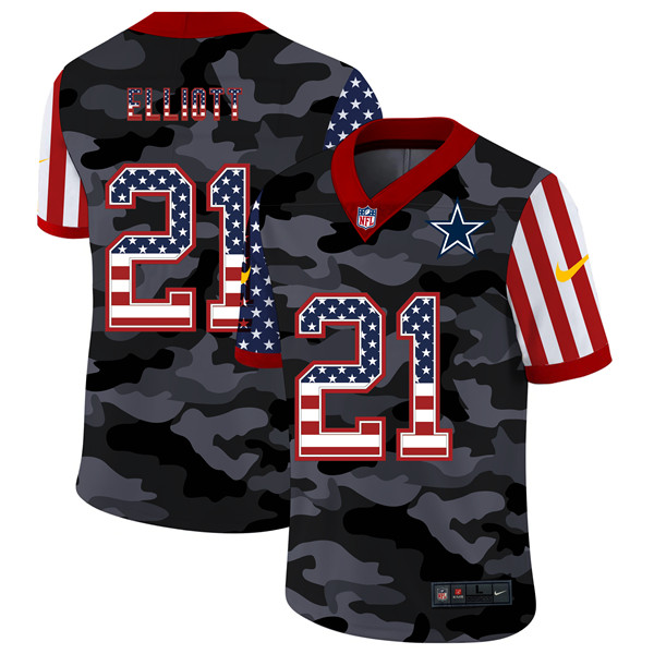 Men's Dallas Cowboys #21 Ezekiel Elliott 2020 Camo USA Flag Limited Stitched NFL Jersey - Click Image to Close