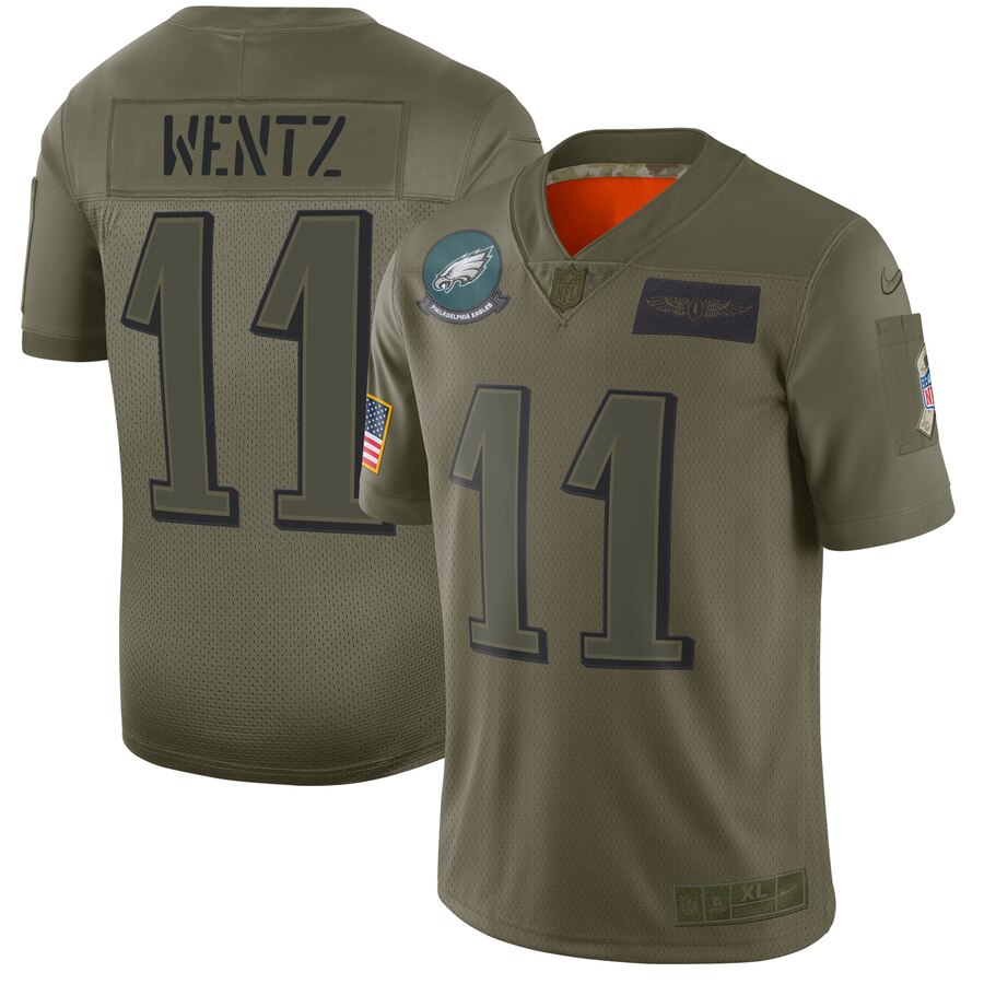 Men's Philadelphia Eagles #11 Carson Wentz 2019 Camo Salute To Service Limited Stitched NFL Jersey - Click Image to Close