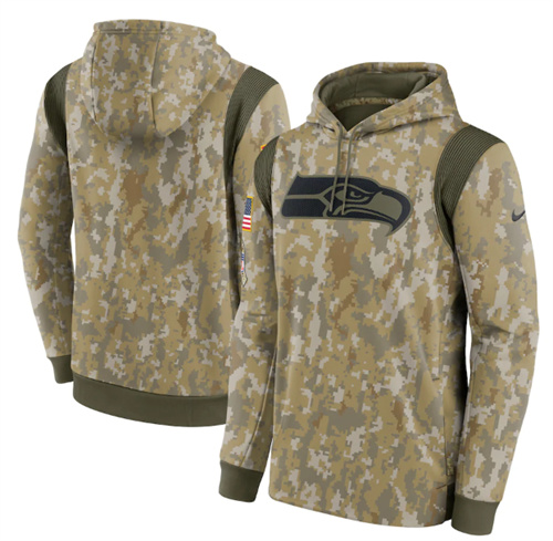 Men's Seattle Seahawks Camo 2021 Salute To Service Therma Performance Pullover Hoodie