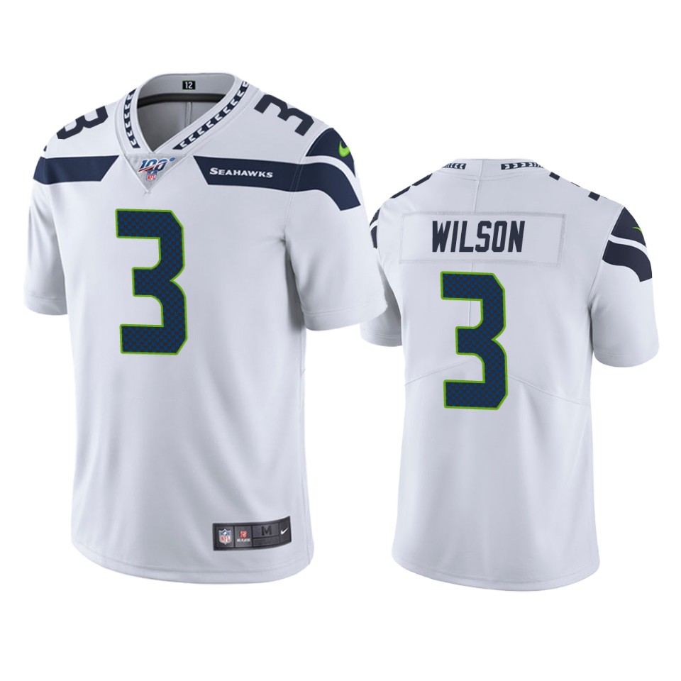 Men's Seattle Seahawks #3 Russell Wilson White 2019 100th Season Vapor Untouchable Limited Stitched NFL Jersey - Click Image to Close